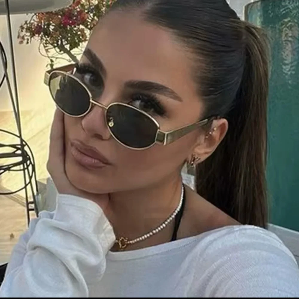 Chic Black and Gold Oval Sunglasses